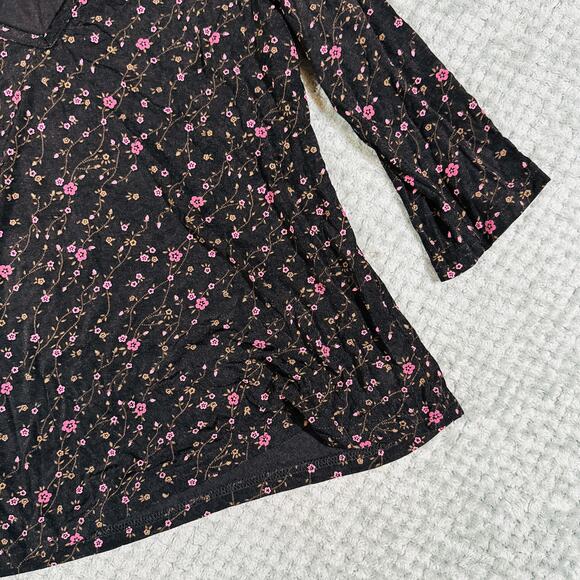 vtg y2k black/pink floral paisley quarter sleeve blouse s briggs ny office siren - Picture 2 of 5